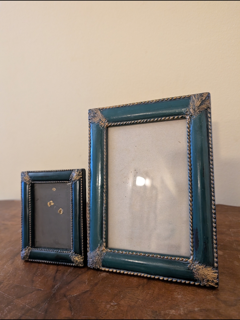Vintage Victorian Style Teal Green & Gold Picture Frame Pair Ornate Acanthus